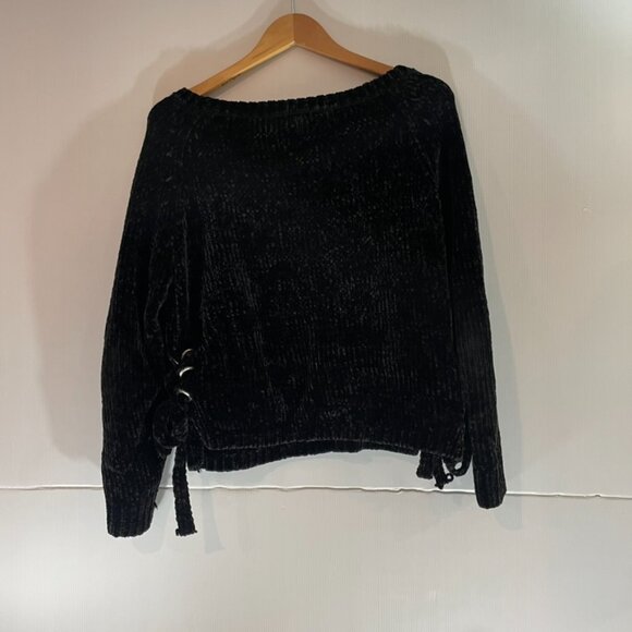 Honey Women's Black Fuzzy Sweater with Side Ties-Sz M - Picture 2 of 3